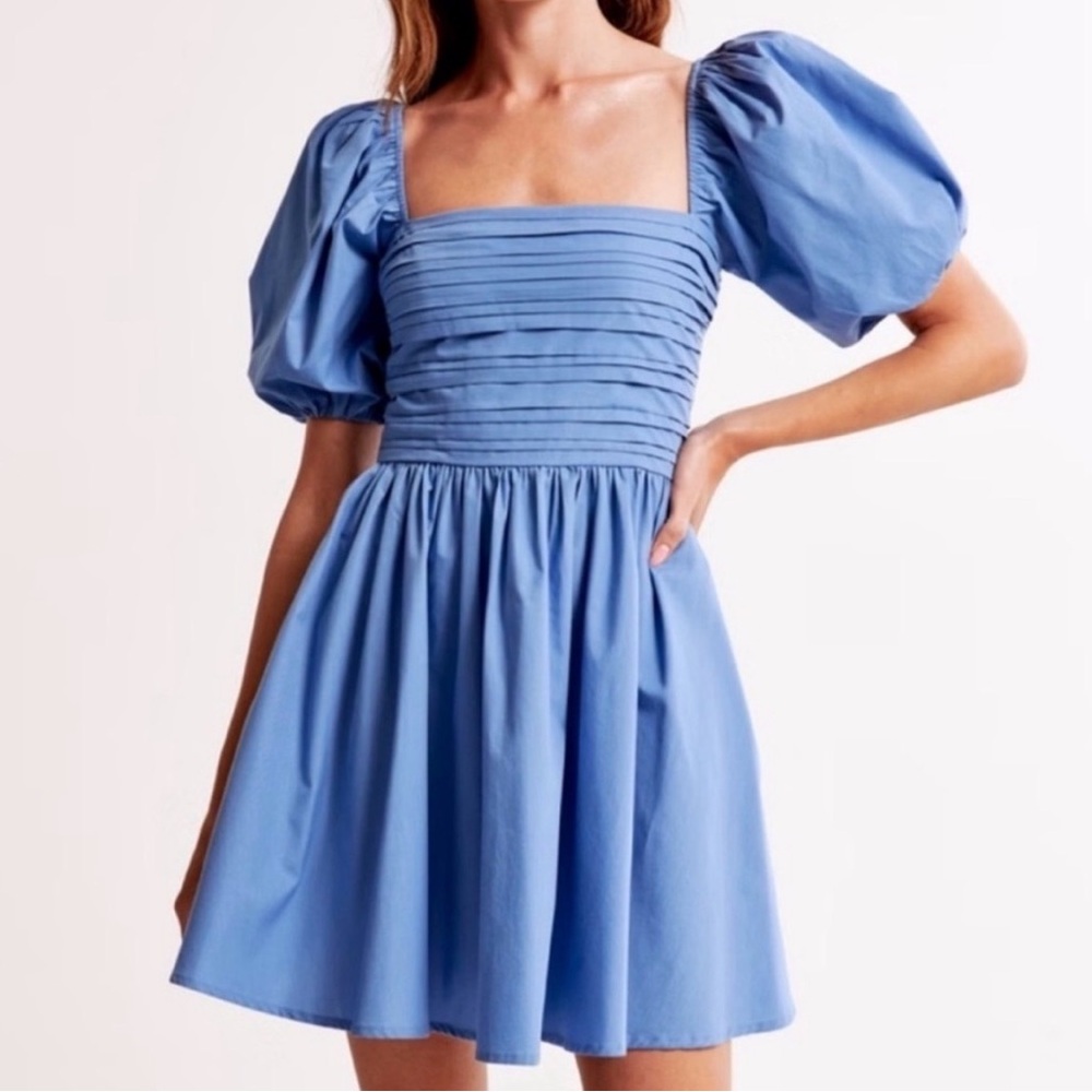 Abercrombie & Fitch Emerson Poplin Mini Dress Puff Sleeve Powder Blue - Small